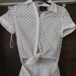 CYNTHIA ROWLEY WHITE COTTON PIQUE DRESS SZ 2 NWOT